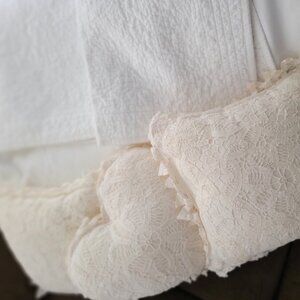 Winter White Ivory Bedding Throw Pillows Embroidered Shams, Bedskirt